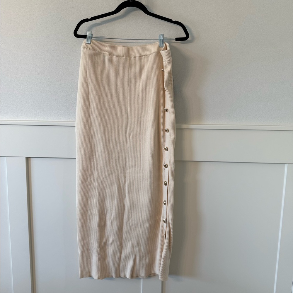 Eloquii Cream Maxi Pencil Skirt with Slit